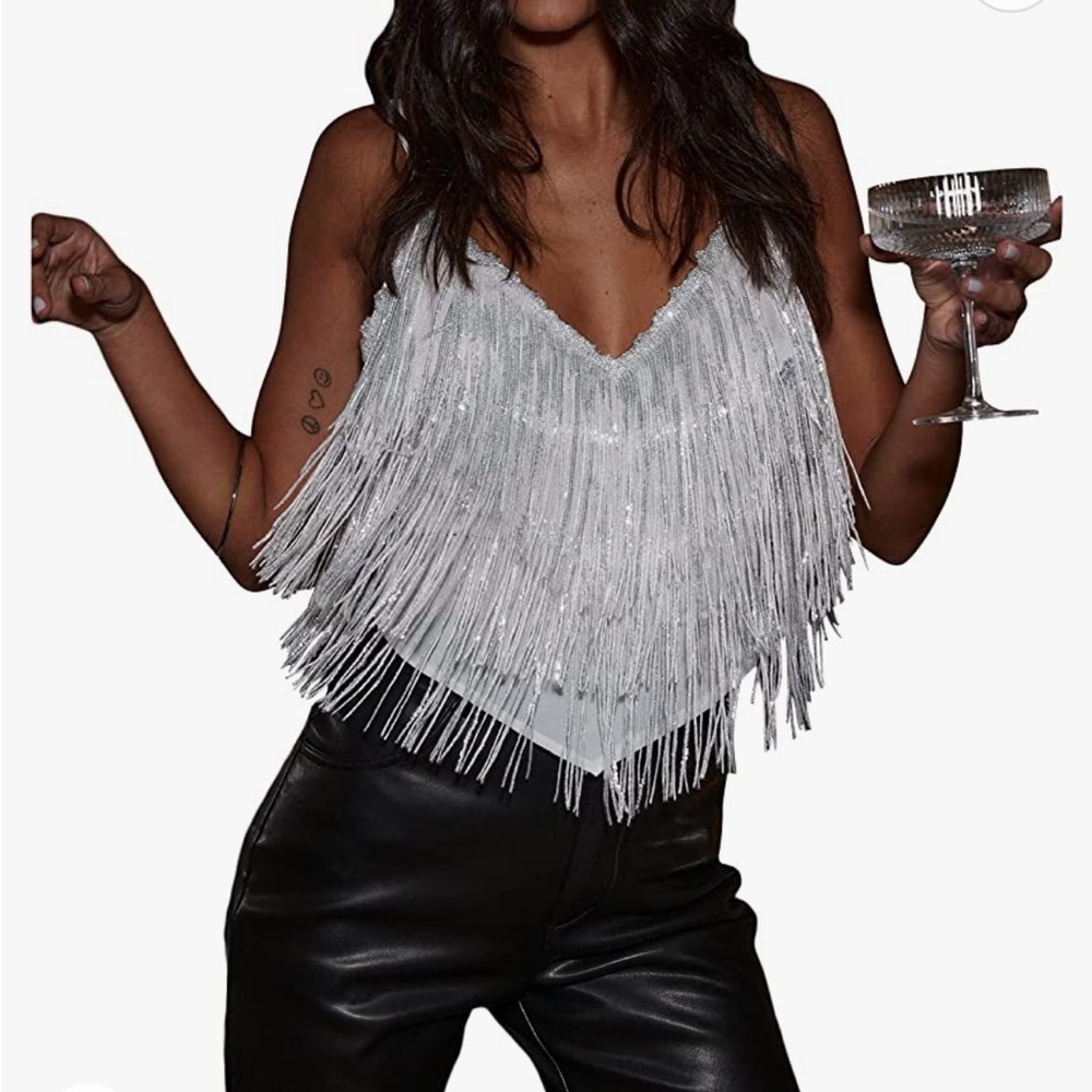 Silver sequin tank top